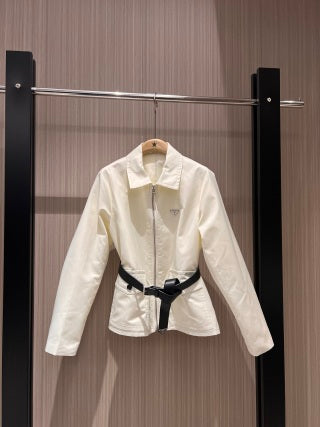 Prada Belted Jackets Black and White Poliamide