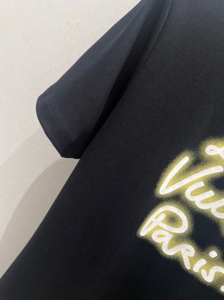 LV 25 Neck Short-Sleeved T-shirt Black White Cotton 213651