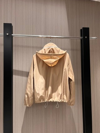 Prada Stand-up Collar Hooded Jacket Dark Blue and Khaki nylon