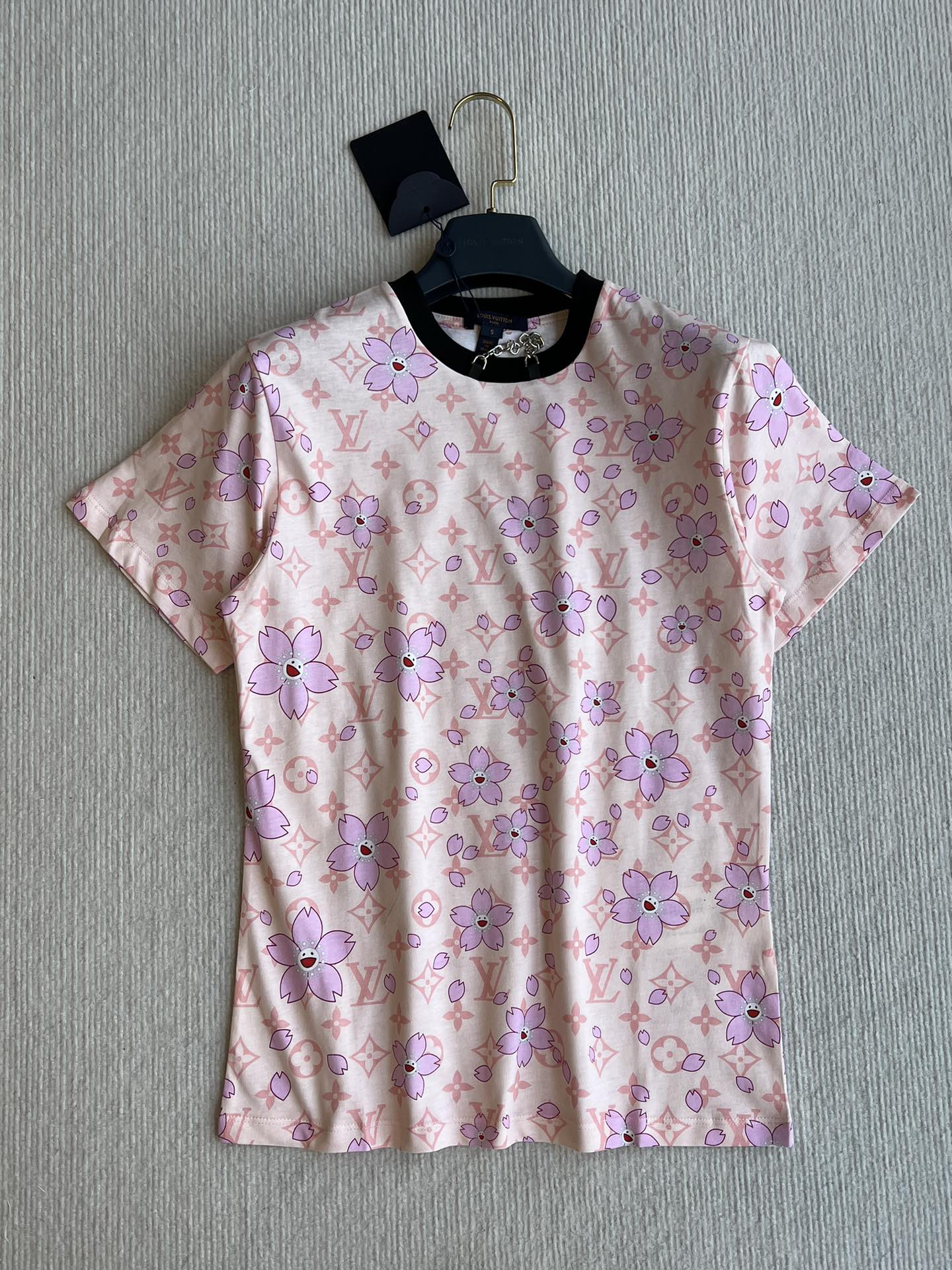 LV 25 Sakura Flower T-Shirt Pink Brown Cotton