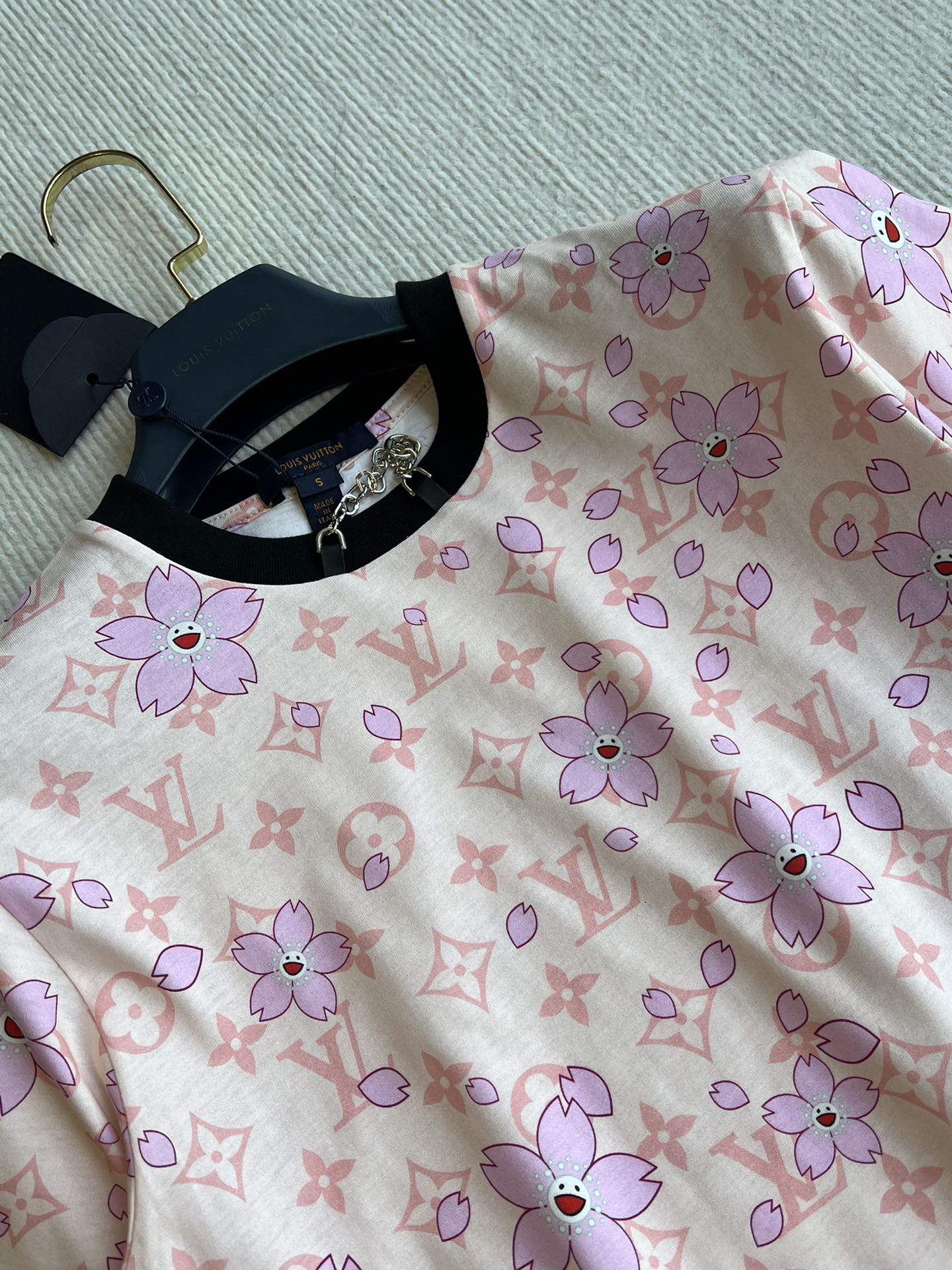 LV 25 Sakura Flower T-Shirt Pink Brown Cotton