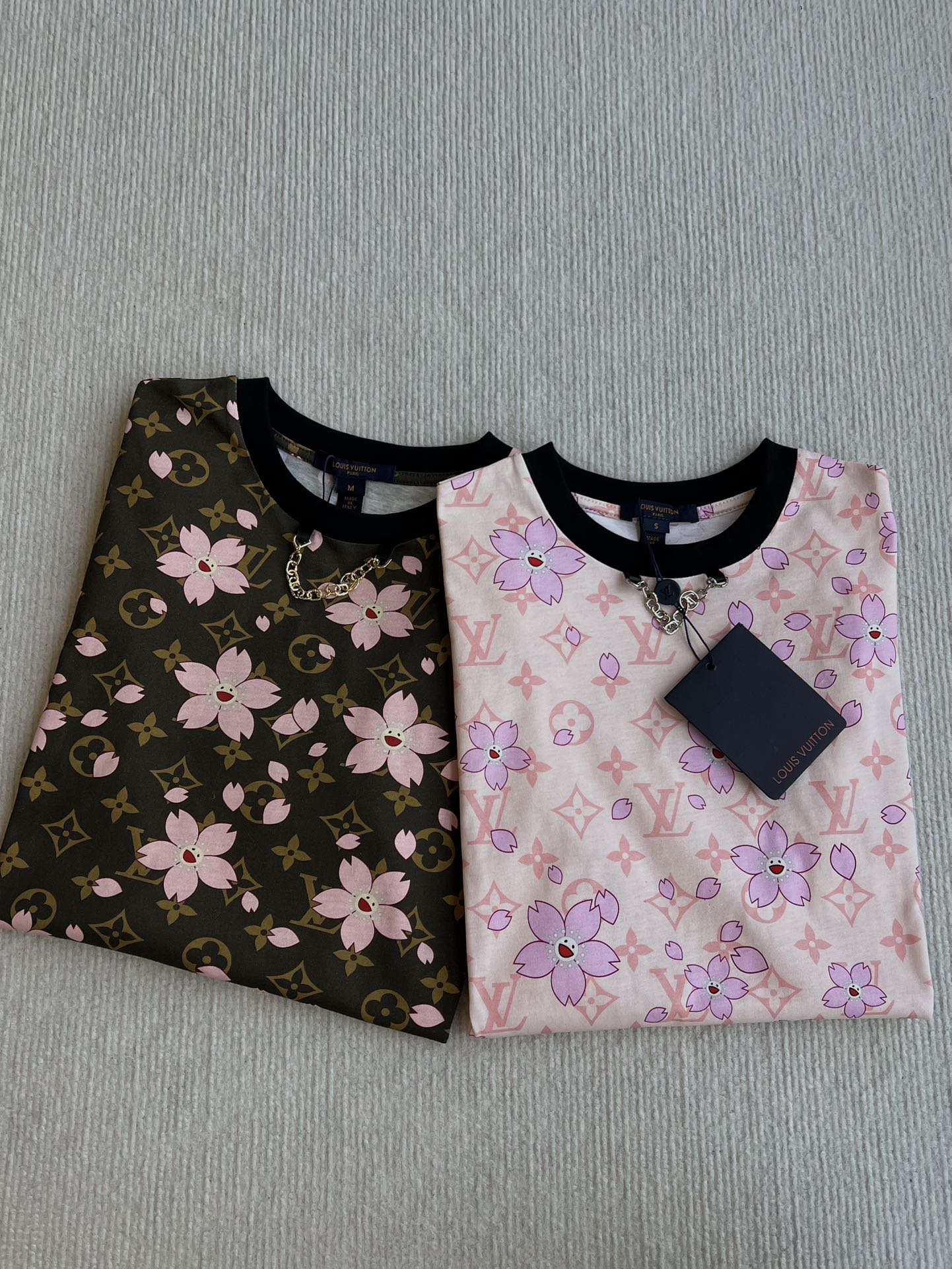 LV 25 Sakura Flower T-Shirt Pink Brown Cotton