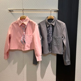 LV Flower Denim Short Jacket Pink Grey