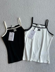Celine 25 Beaded Camisole White and Black Cotton