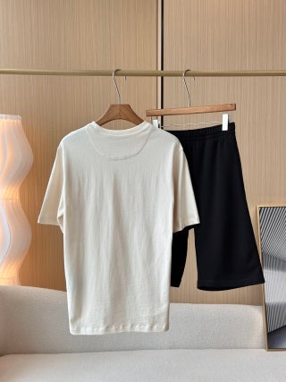 Prada Triangle Logo Round Neck T-shirt Beige Cotton