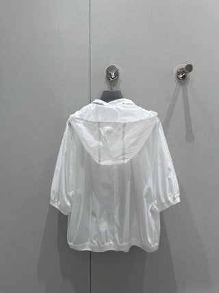 Prada 25 Hooded Triangle Logo Jacket Shorts Suit White Polyester 217937