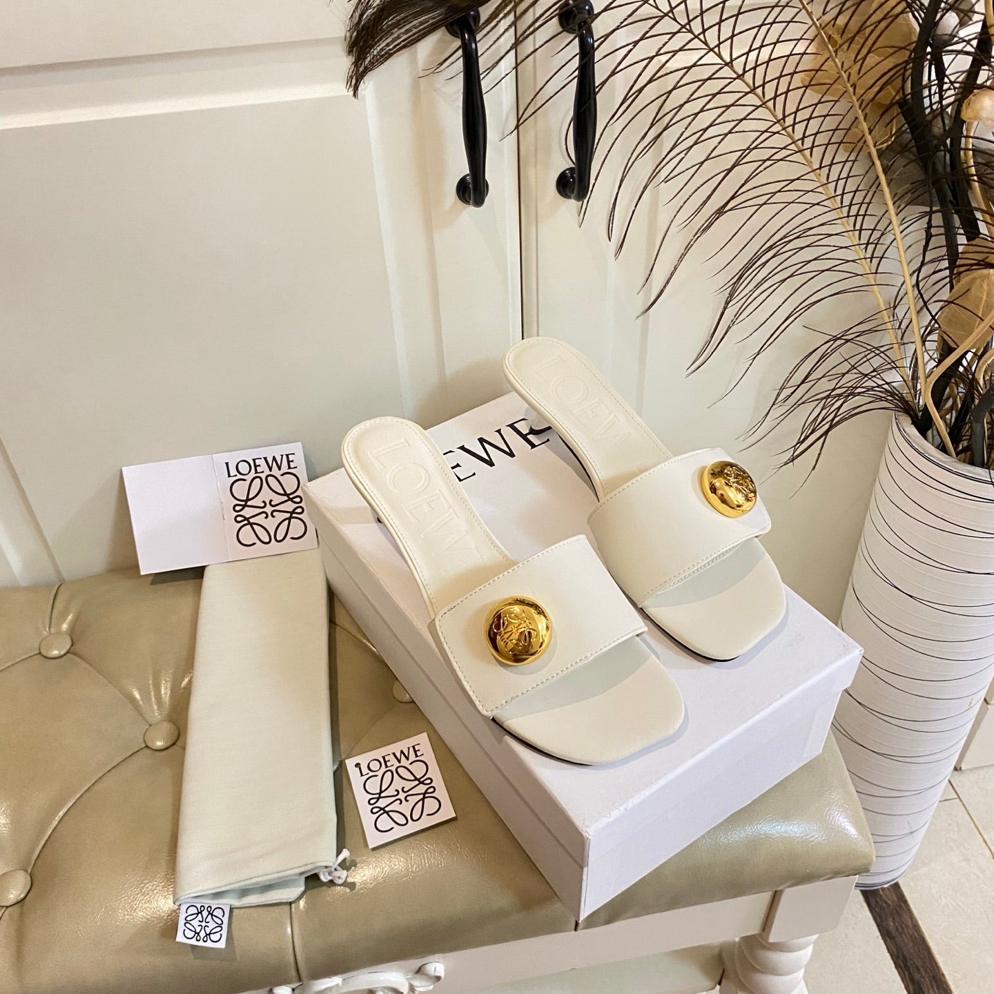 Loewe 25 Pebble Leather  Mule 45mm Multicolor Cowhide