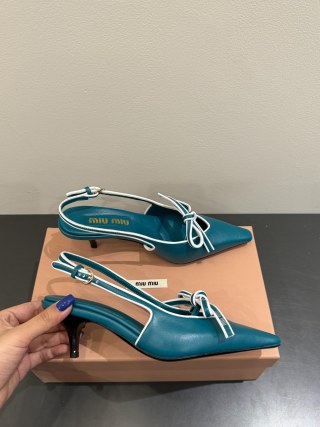 Miu slingback pump teal blue leather