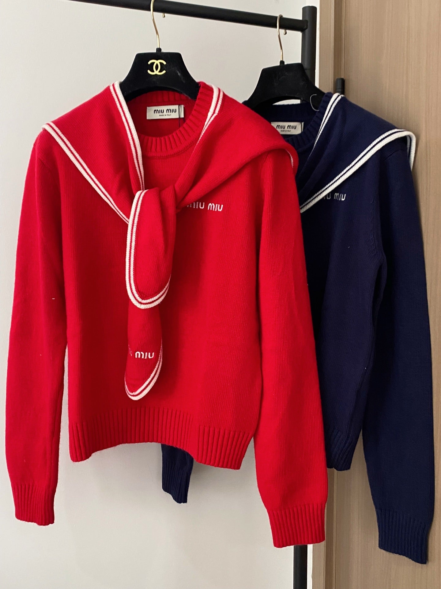 Miumiu 2025 Sailor Sweater Red and Navy Blue Wool