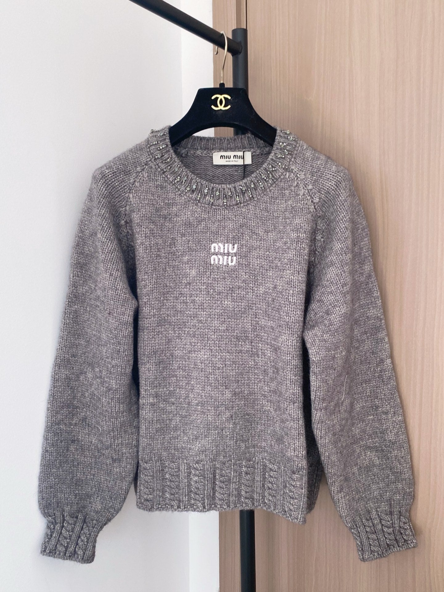 Miumiu 2025 Embellished Neckline Sweater Wool