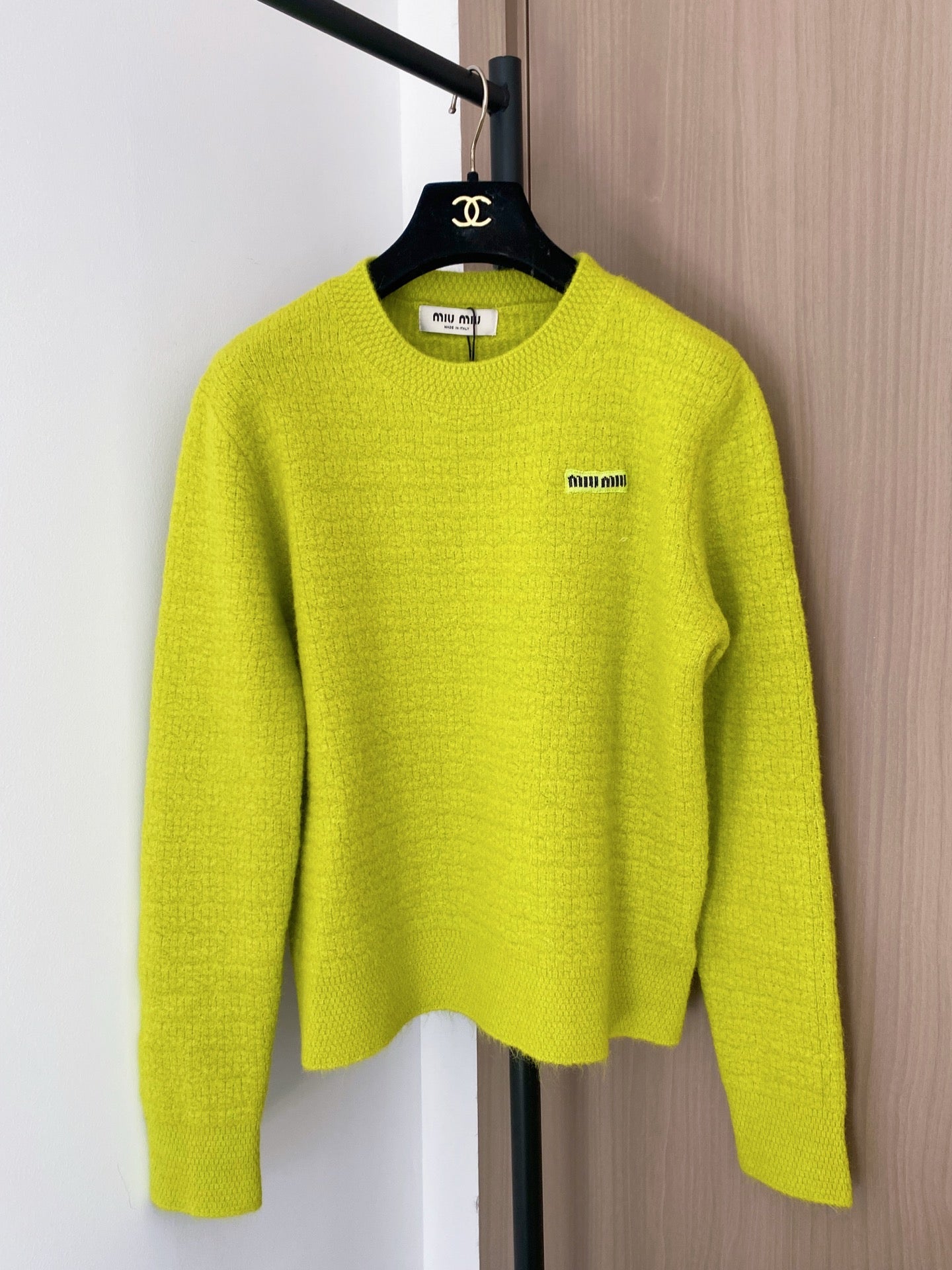 Miumiu 2025 Sweater Lime Green and Gray Wool