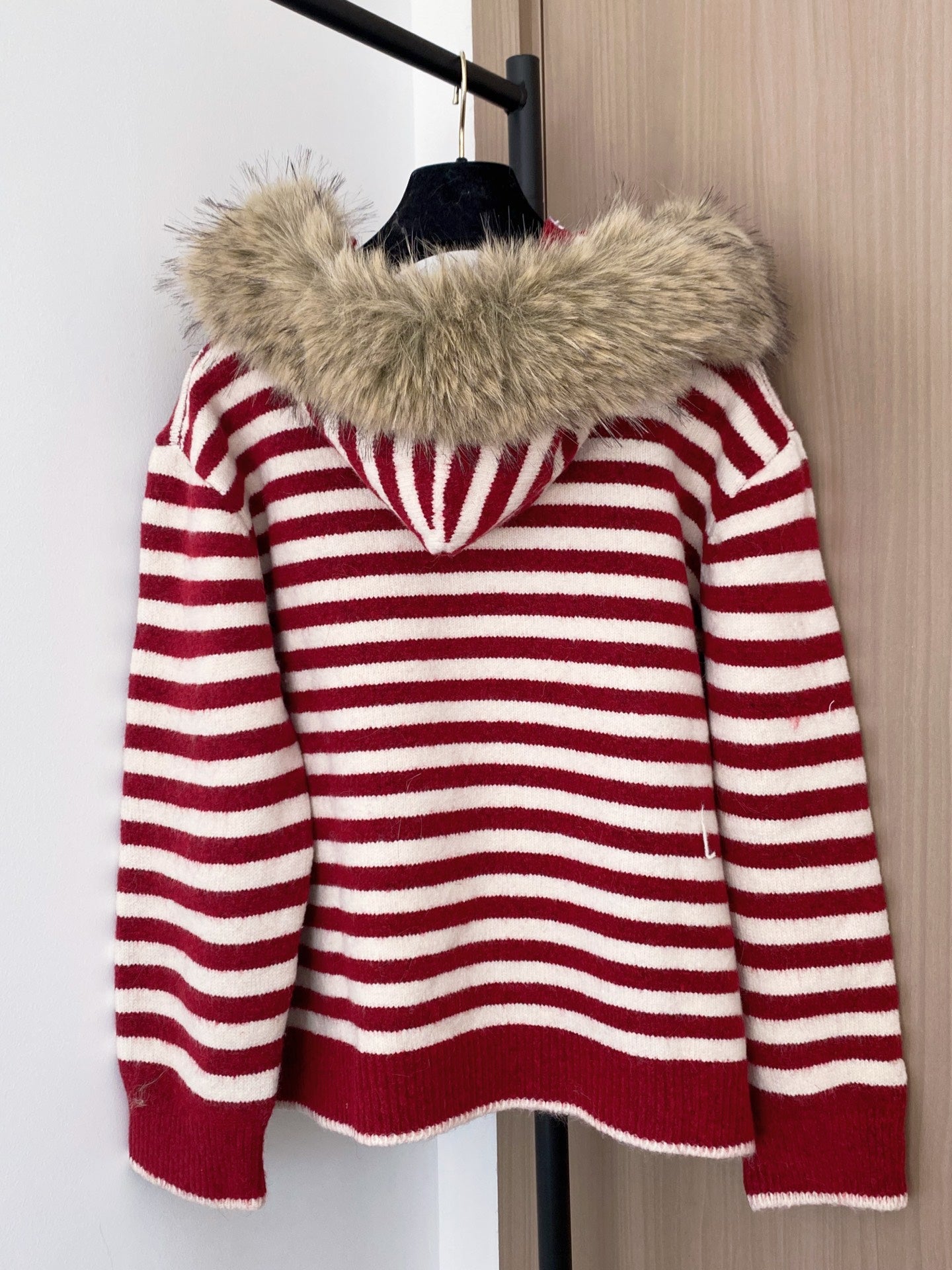 Miumiu 2025 Fur Hoodie Stripe Jacket Wool