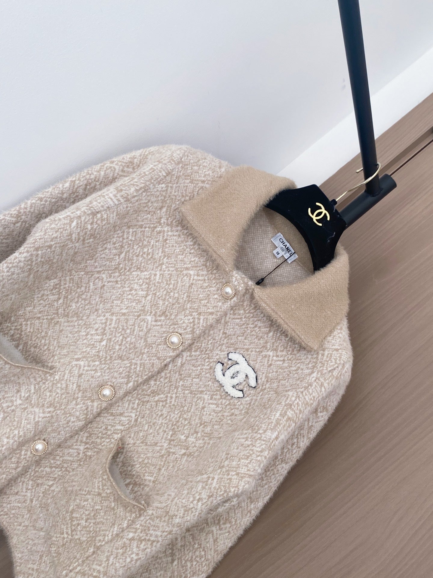 Chanel 2025 Two-tone Cardigan Beige and Gray Polyester Wool