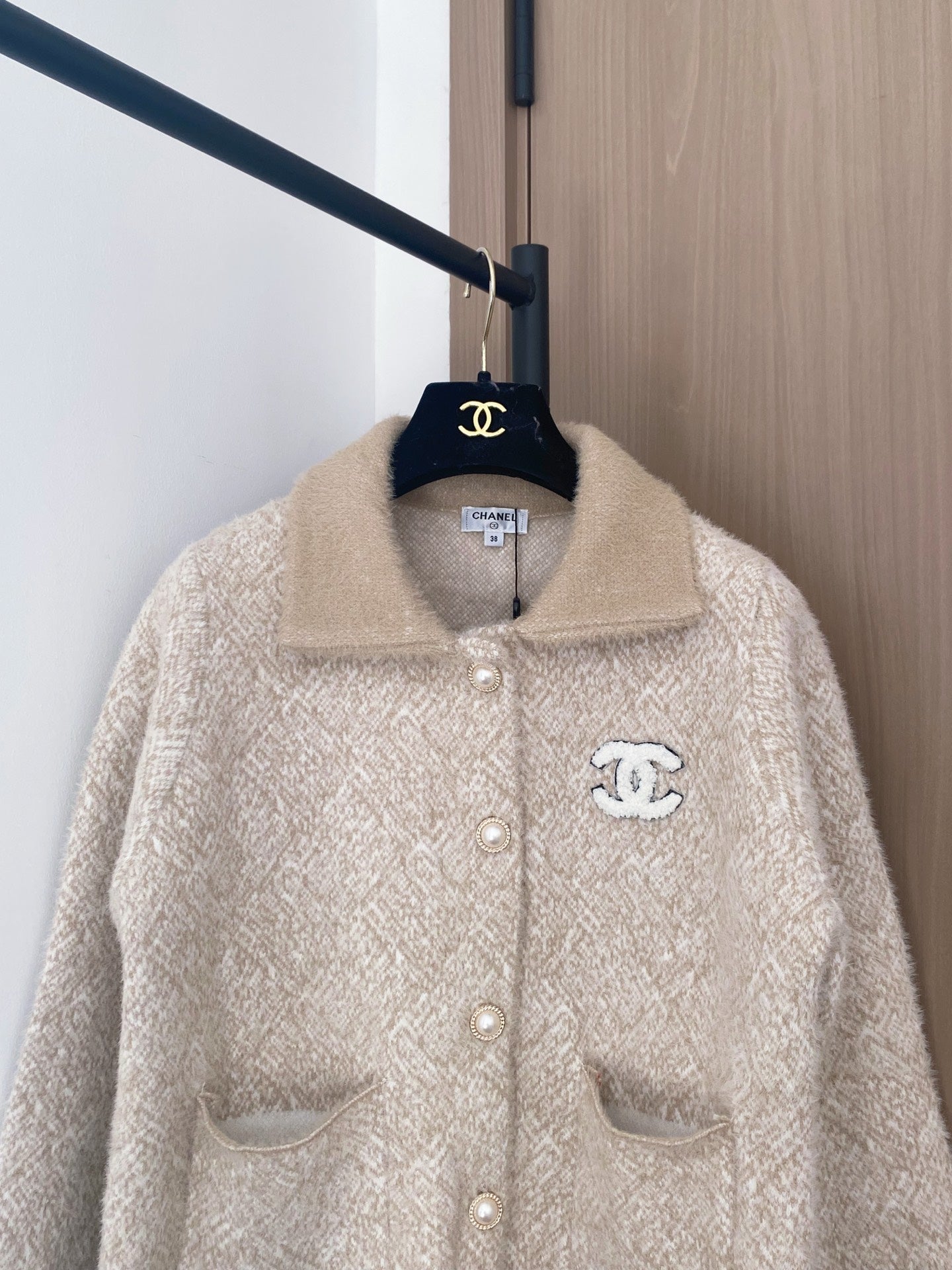 Chanel 2025 Two-tone Cardigan Beige and Gray Polyester Wool