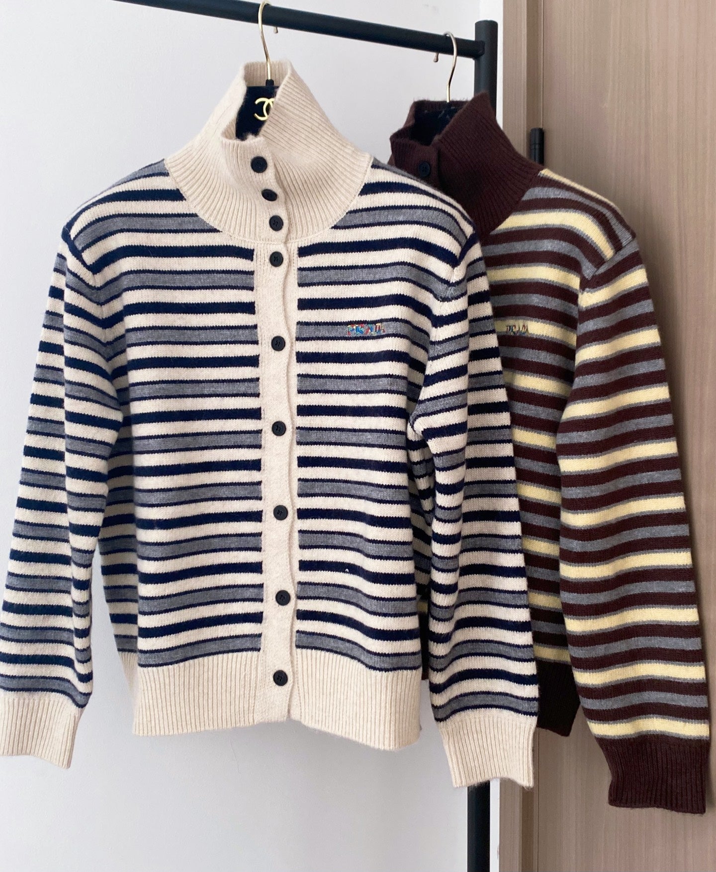 Prada 2025  Two-Tone Cardigan Brown and White Wool
