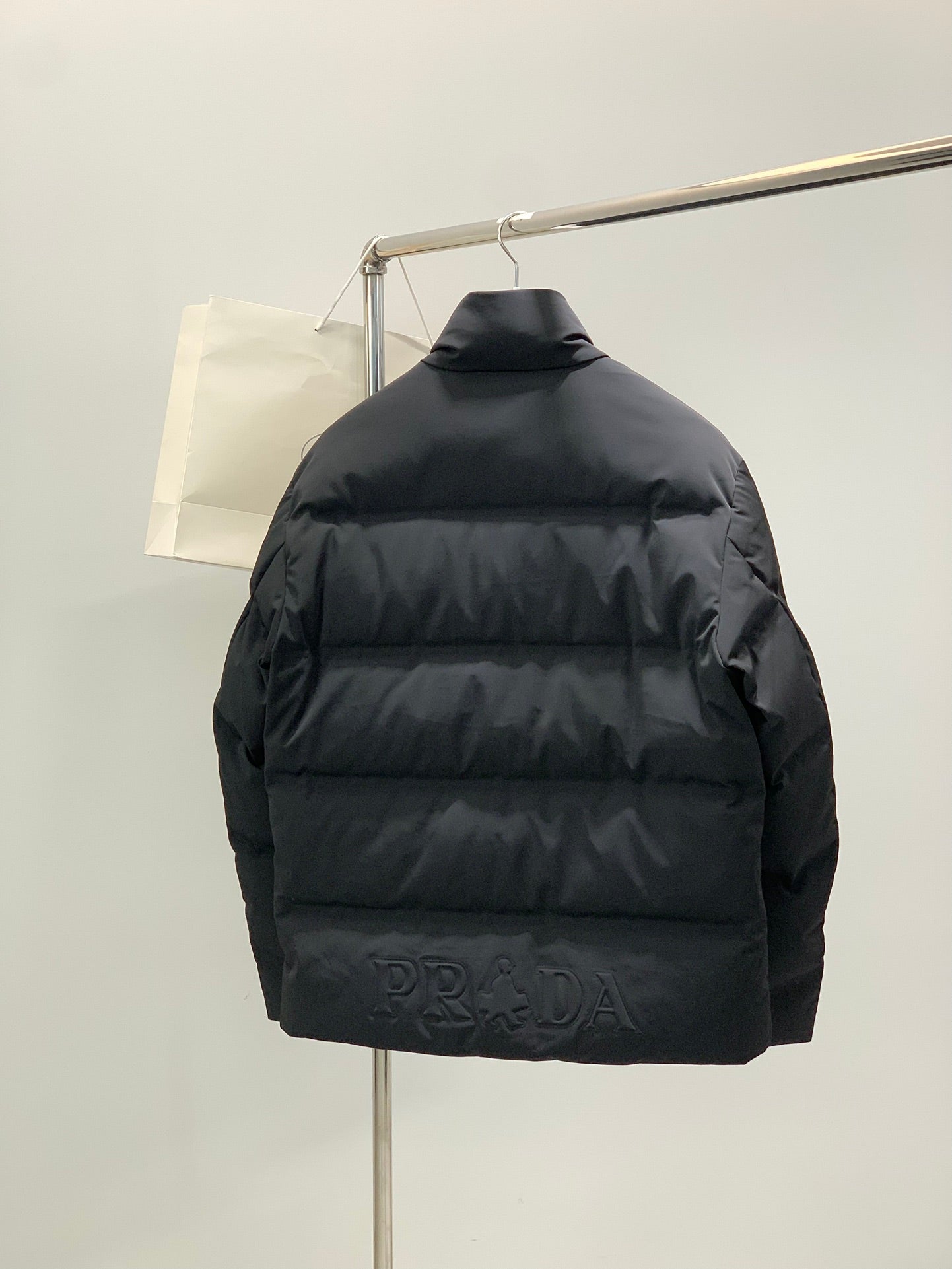 Prada 2025 Cropped Technical Knit Puffer Jacket Black Polyester
