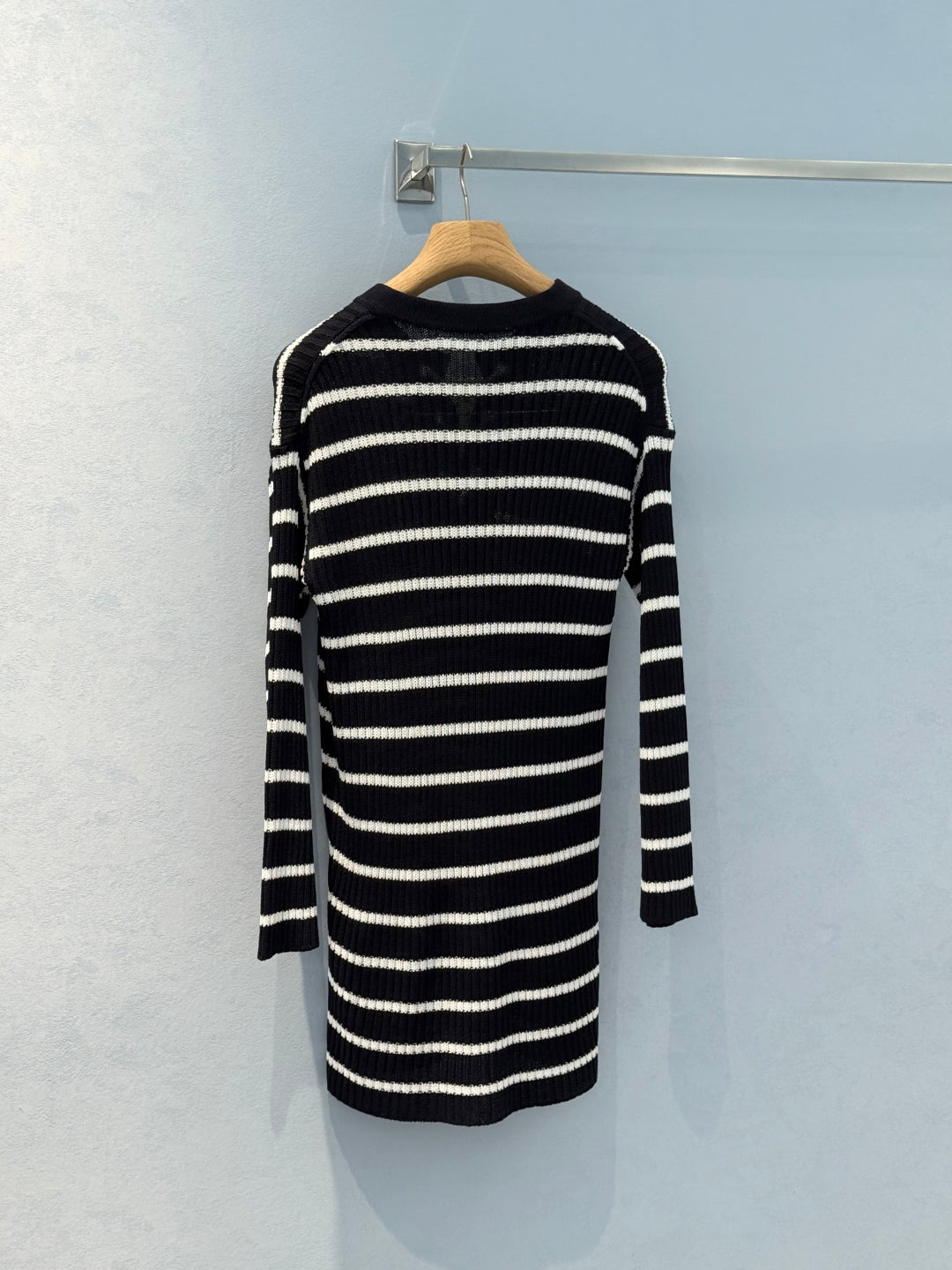 CD 25 Striped Knitted Long-sleeved Dress Black Cotton
