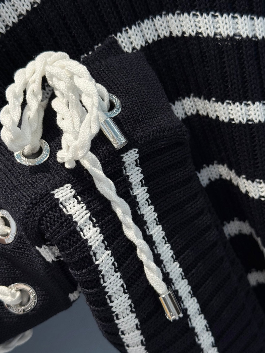 CD 25 Striped Knitted Long-sleeved Top Black Cotton