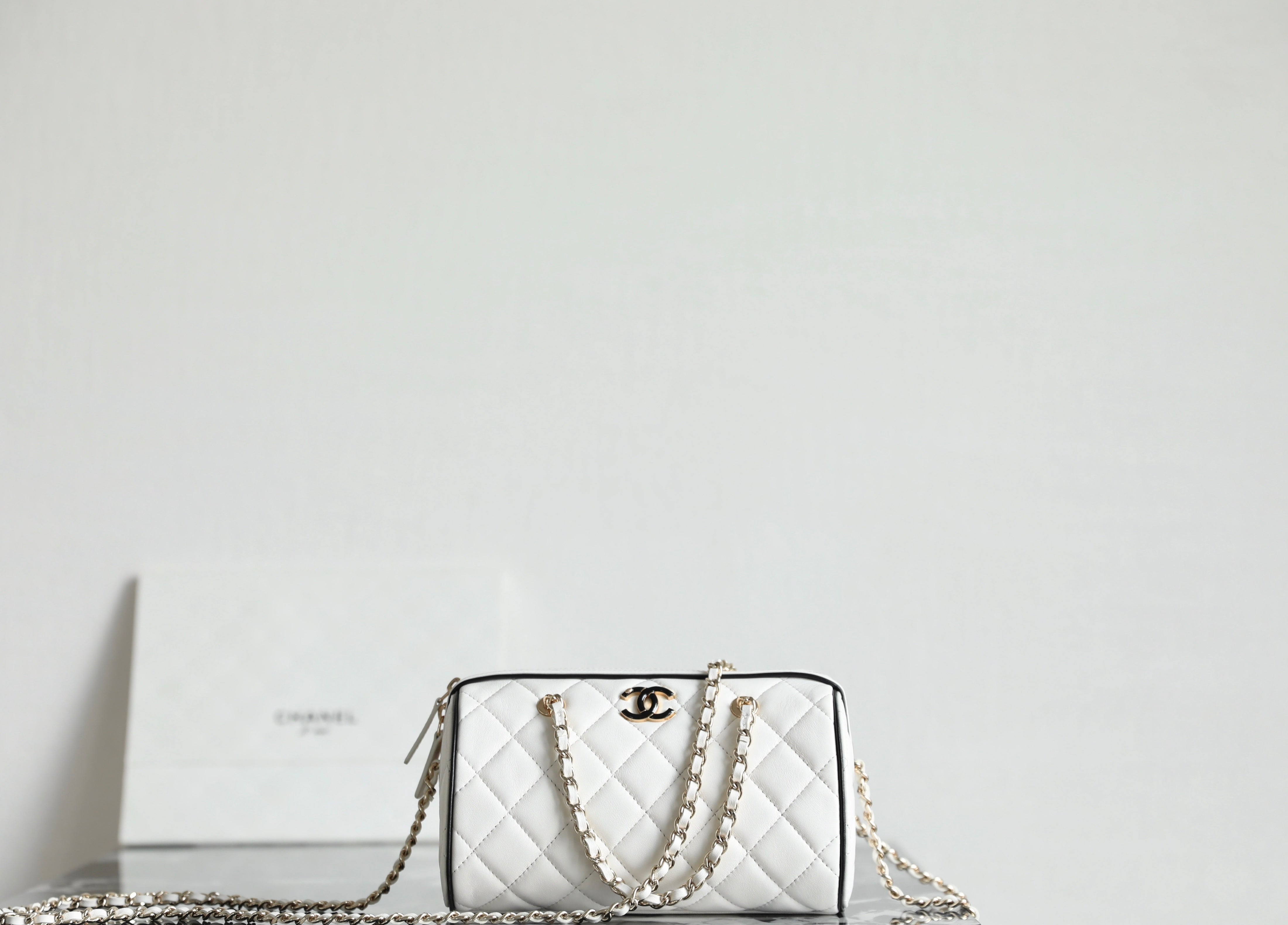 Chanel 2025 Bowling Bag White Lambskin 343004
