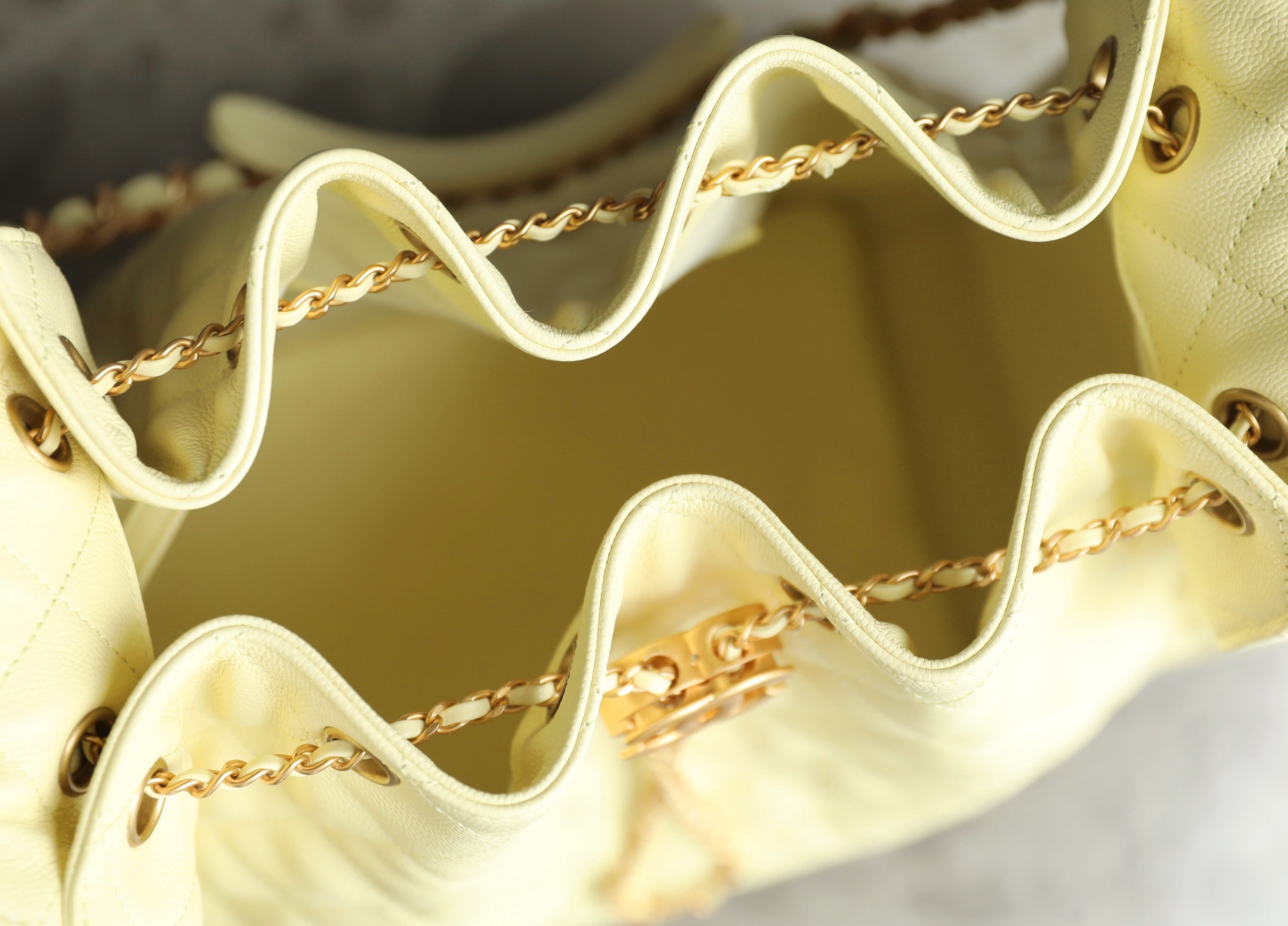 Chanel 2025 Hobo Bag 40cm Light Yellow Caviar Leather 344300