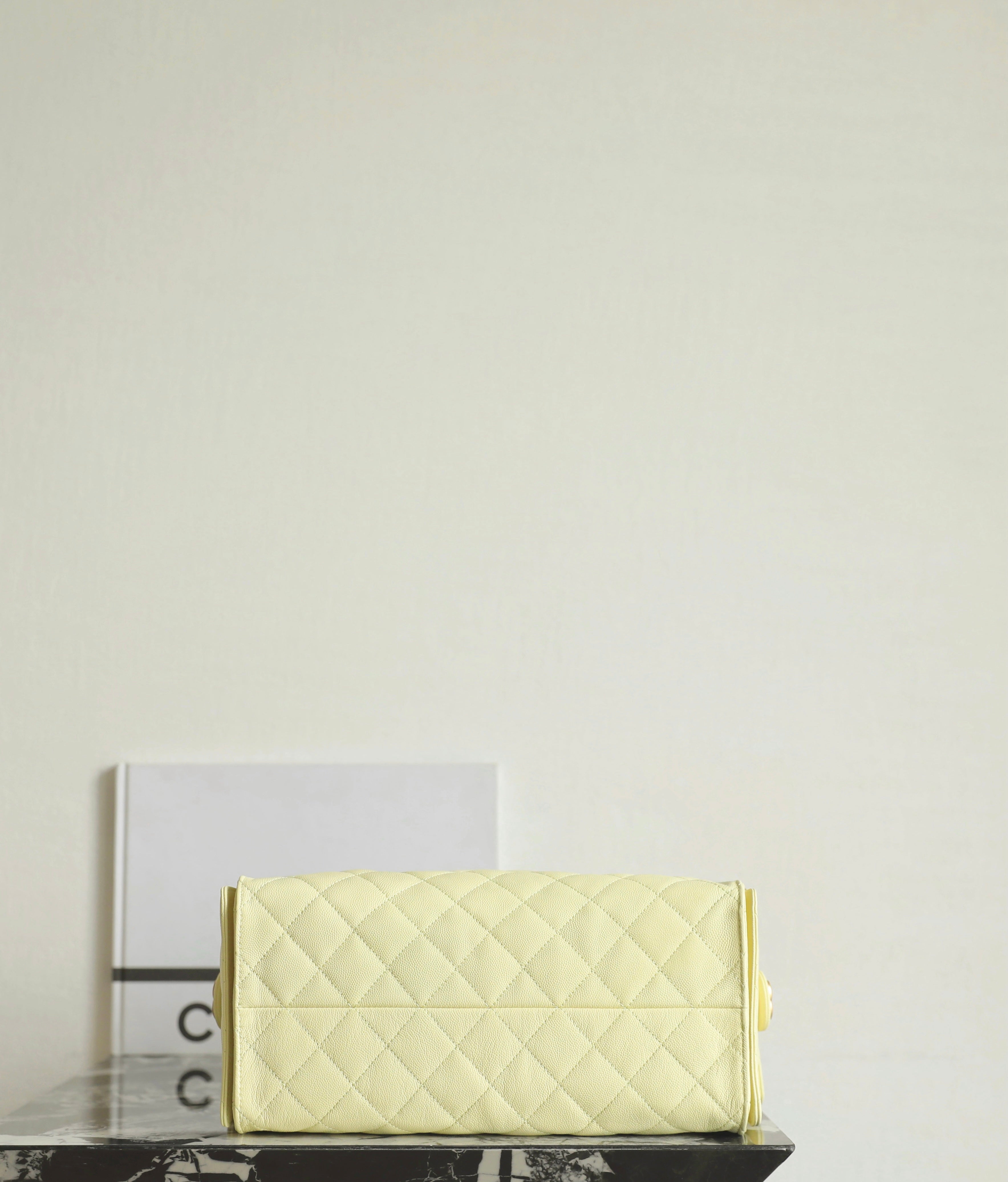 Chanel 2025 Hobo Bag 40cm Light Yellow Caviar Leather 344300