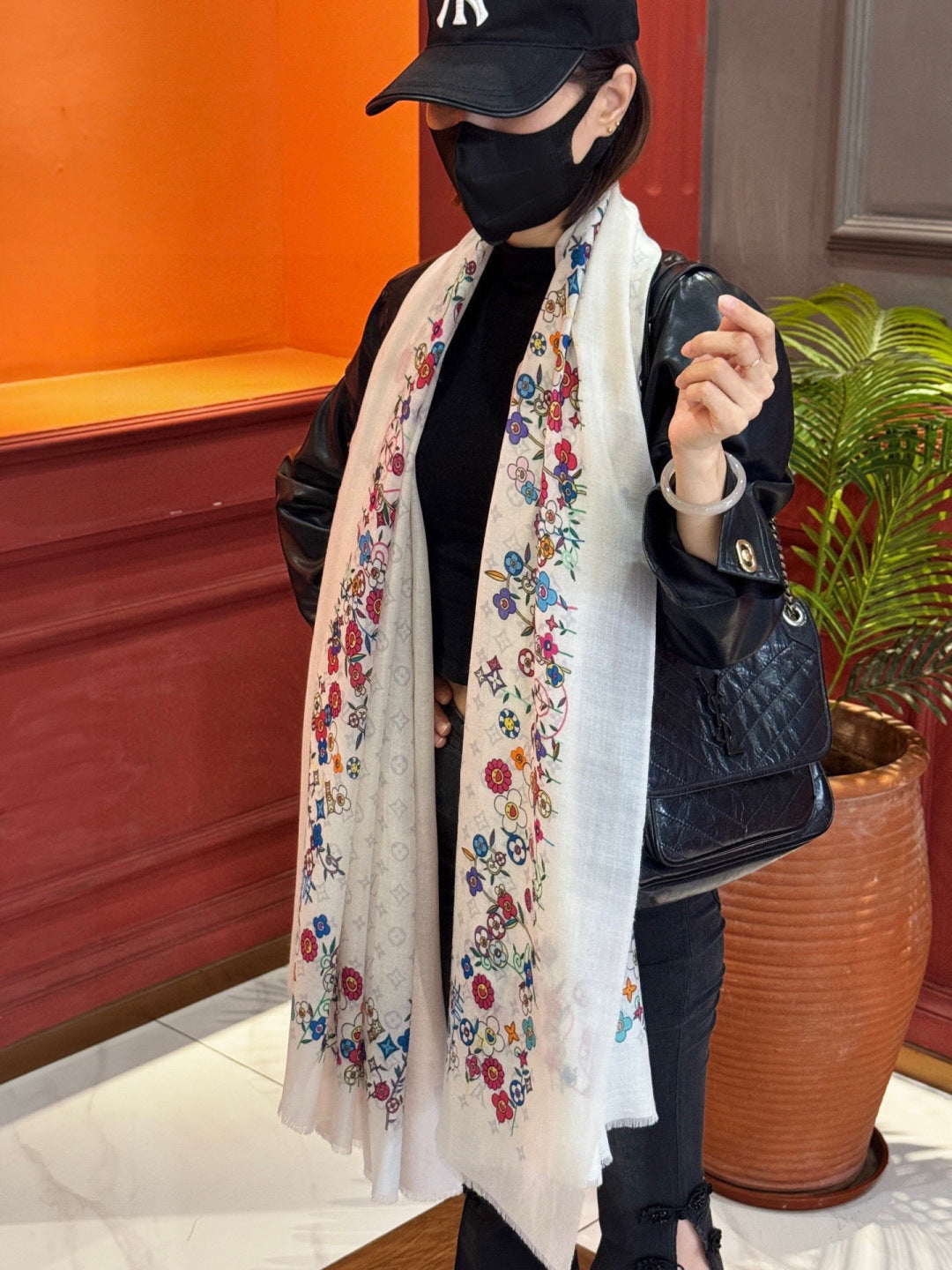 LV x TM Monogram Superflat Flowers 140cm White Multicolor Silk Wool 969172