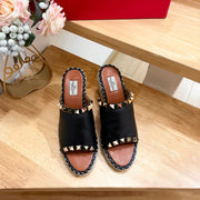 Valentino Mule Wedge Black Leather 240592