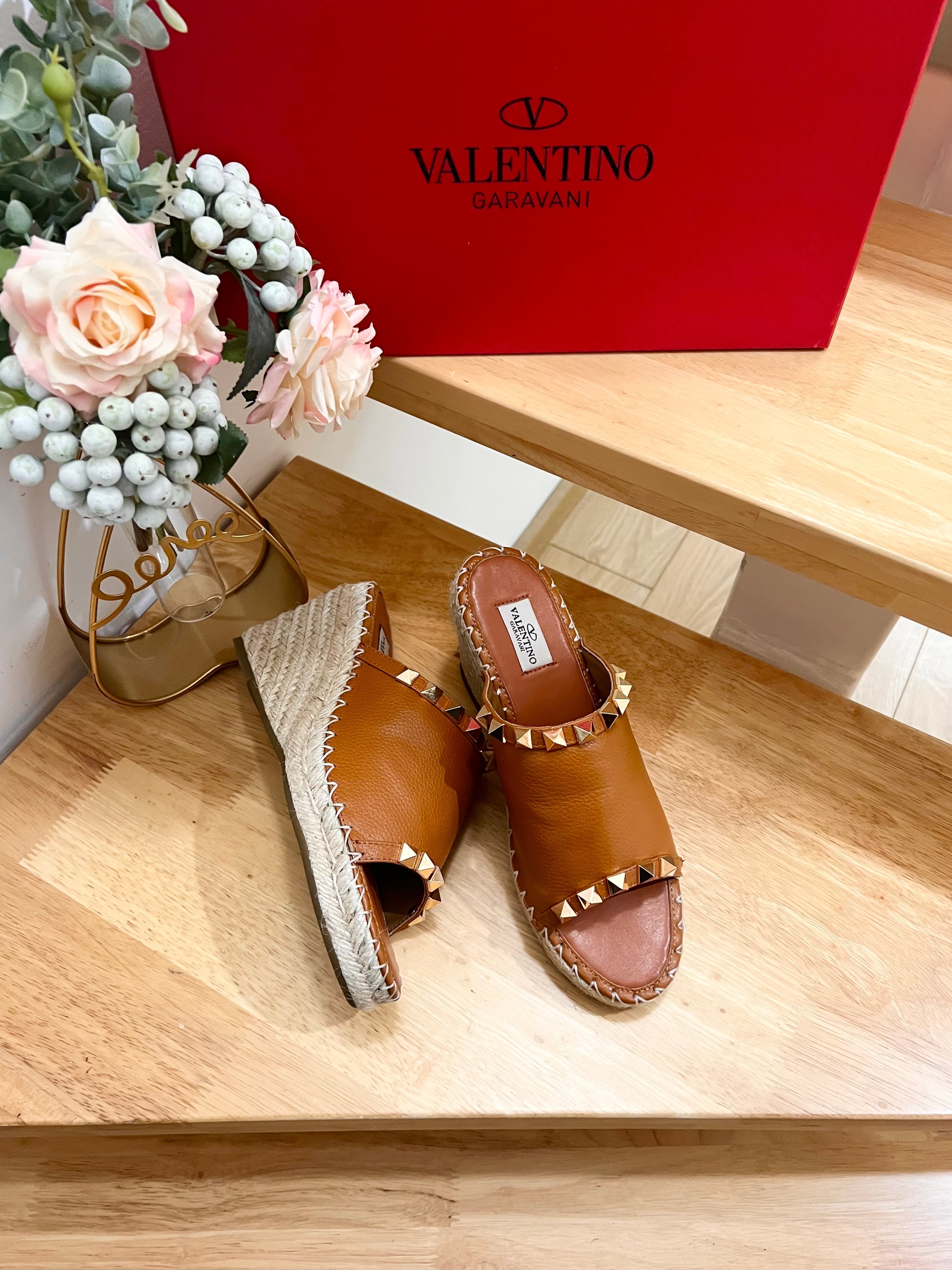 Valentino Mule Wedge Brown Leather 240595