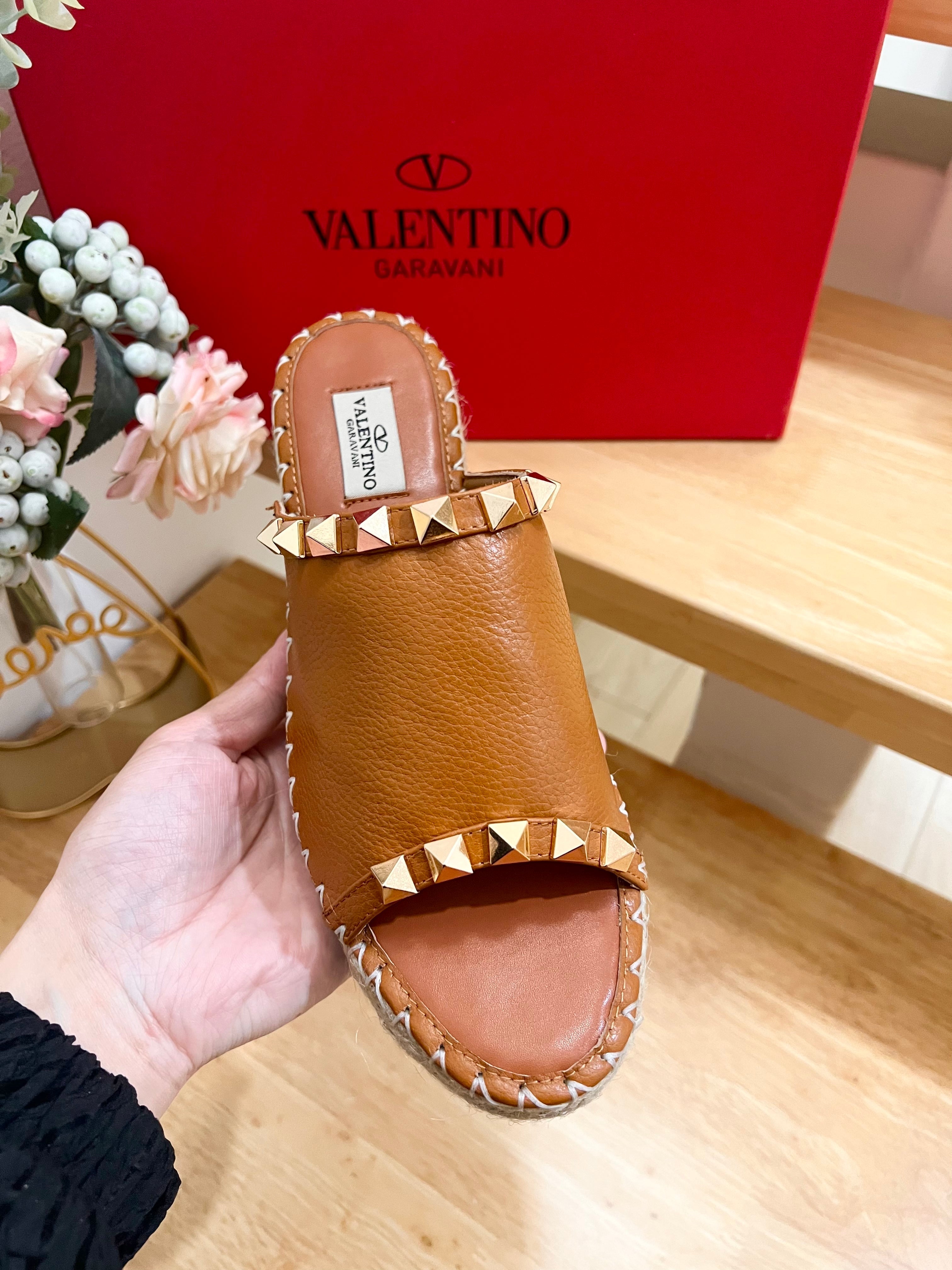 Valentino Mule Wedge Brown Leather 240595