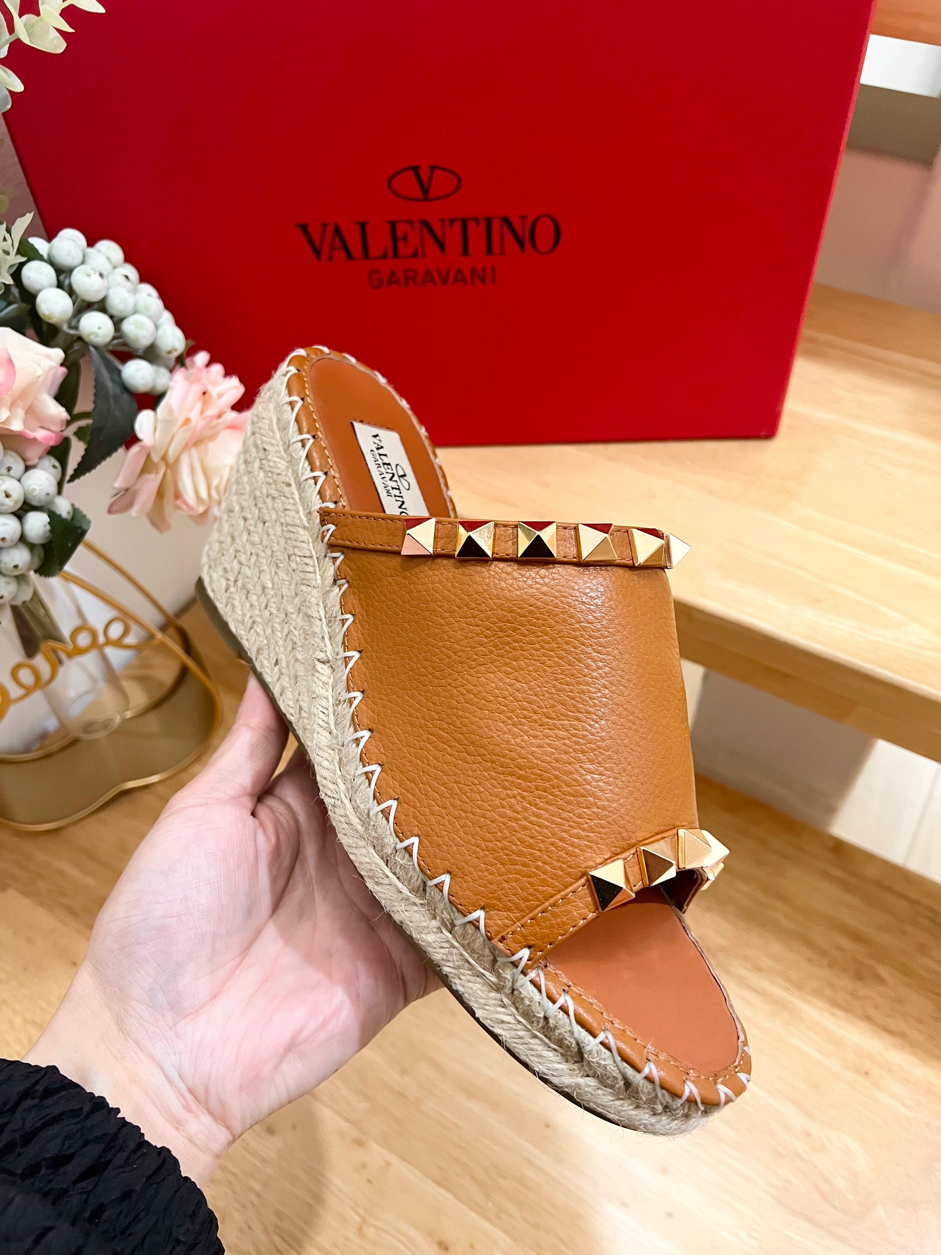 Valentino Mule Wedge Brown Leather 240595