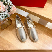 Valentino Rockstud Embellished Slip On Espadrille Silver Cowhide 240571