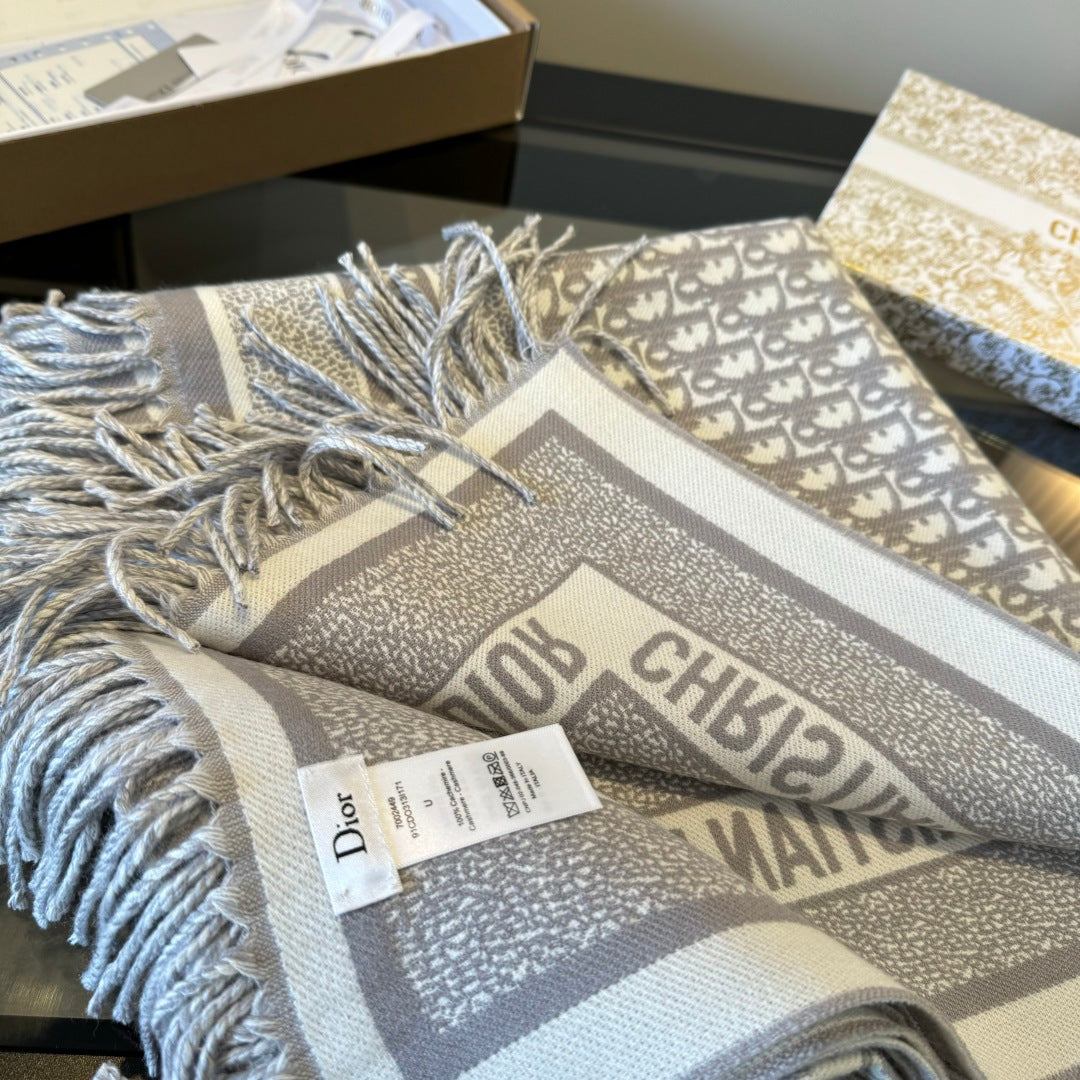 CD Jacquard Logo Scarf 140CM Gray Wool Cashmere 293335