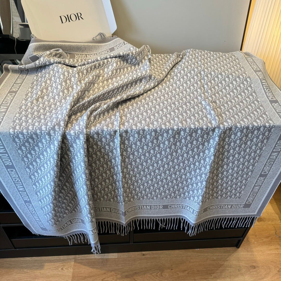 CD Jacquard Logo Scarf 140CM Gray Wool Cashmere 293335