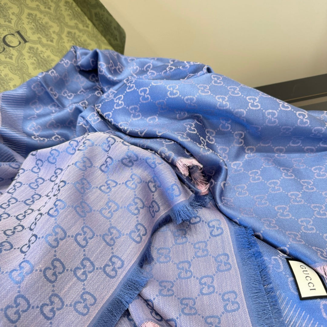 GG Scarf 140CM Periwinkle Blue Twill Silk 293462