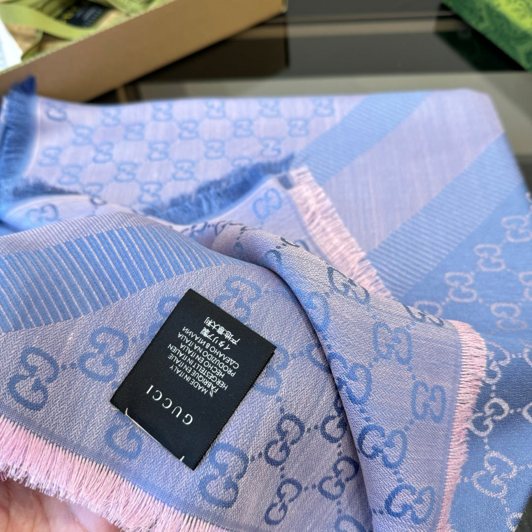 GG Scarf 140CM Periwinkle Blue Twill Silk 293462