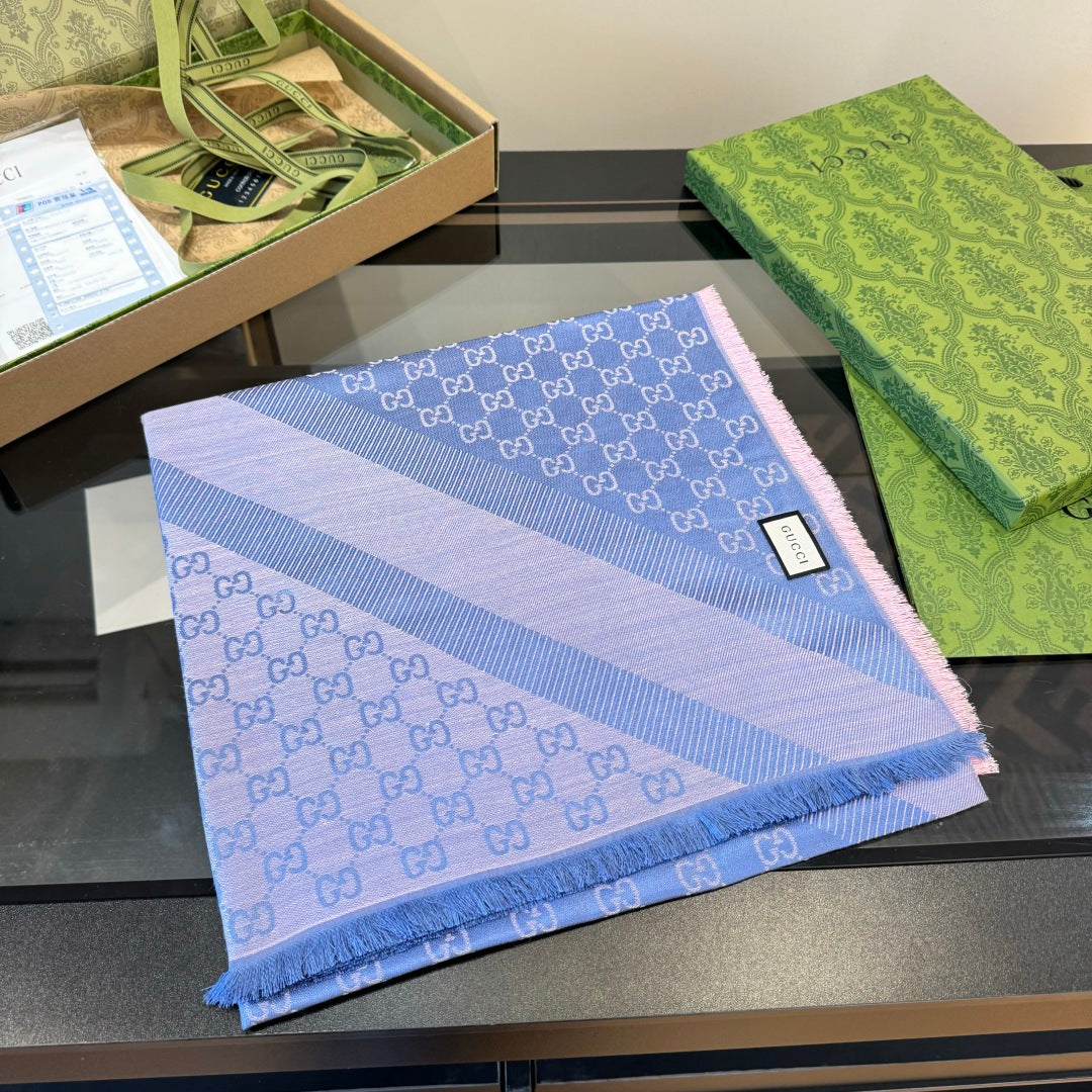 GG Scarf 140CM Periwinkle Blue Twill Silk 293462