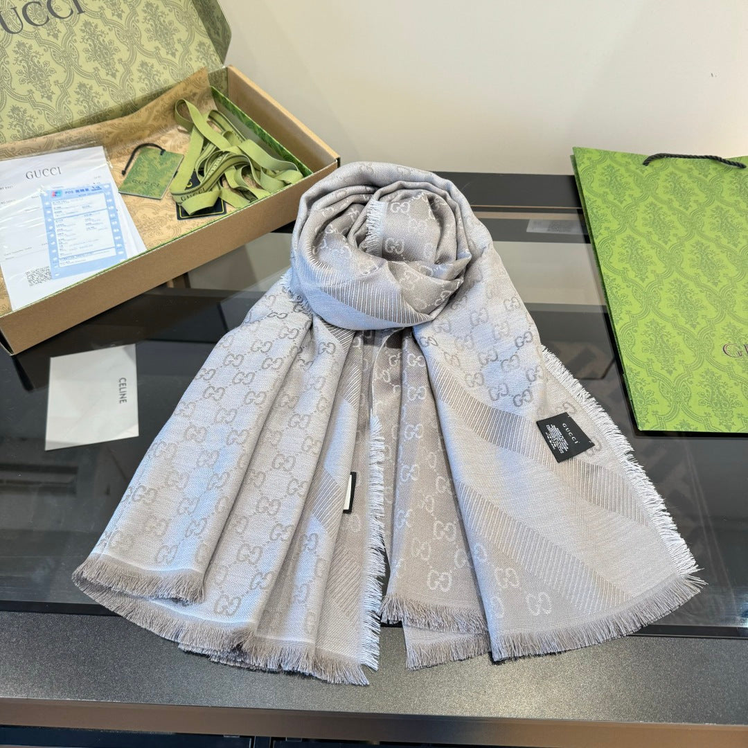 GG Scarf 140CM Gray Twill Silk 293463