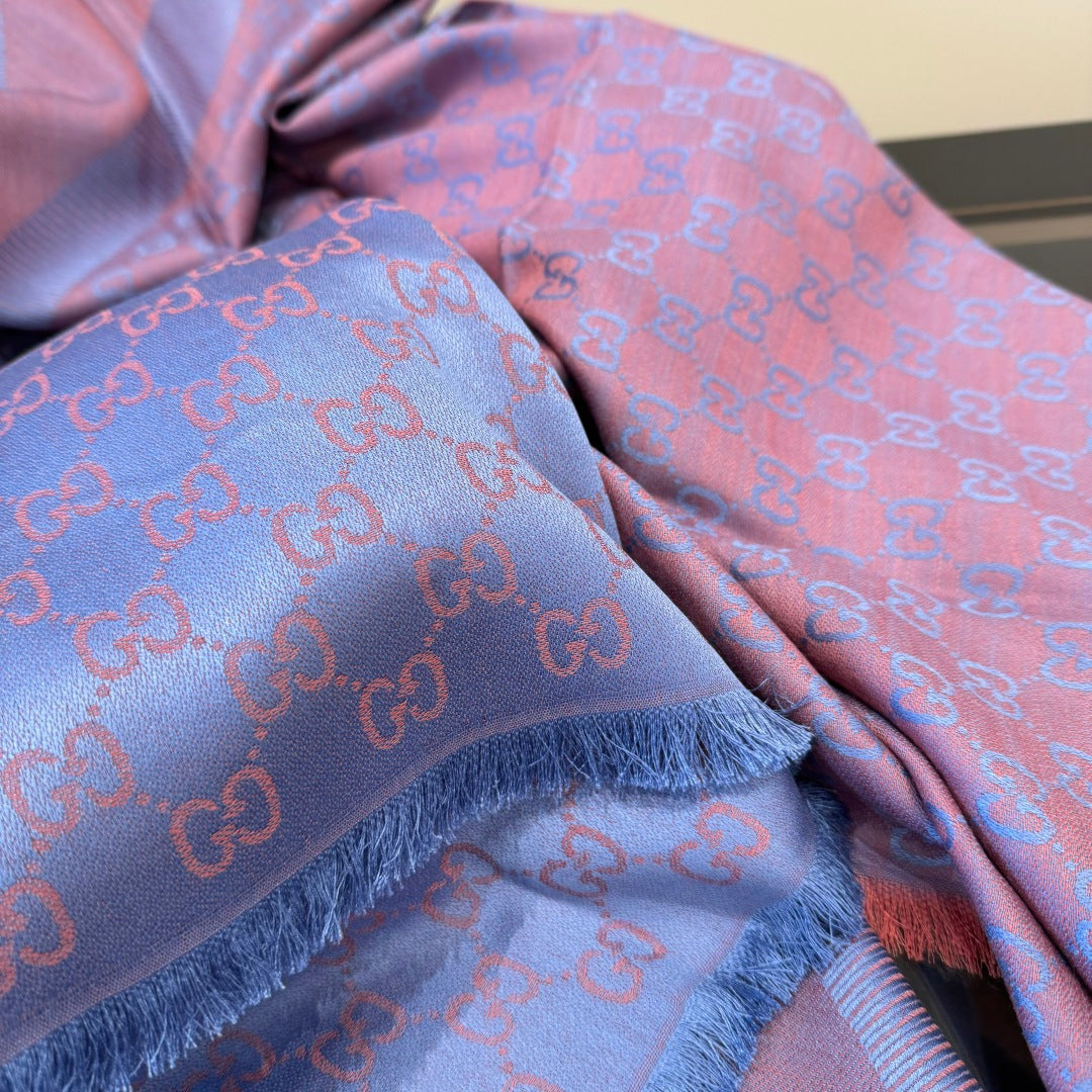 GG Scarf 140CM Blue Pink Twill Silk 293464