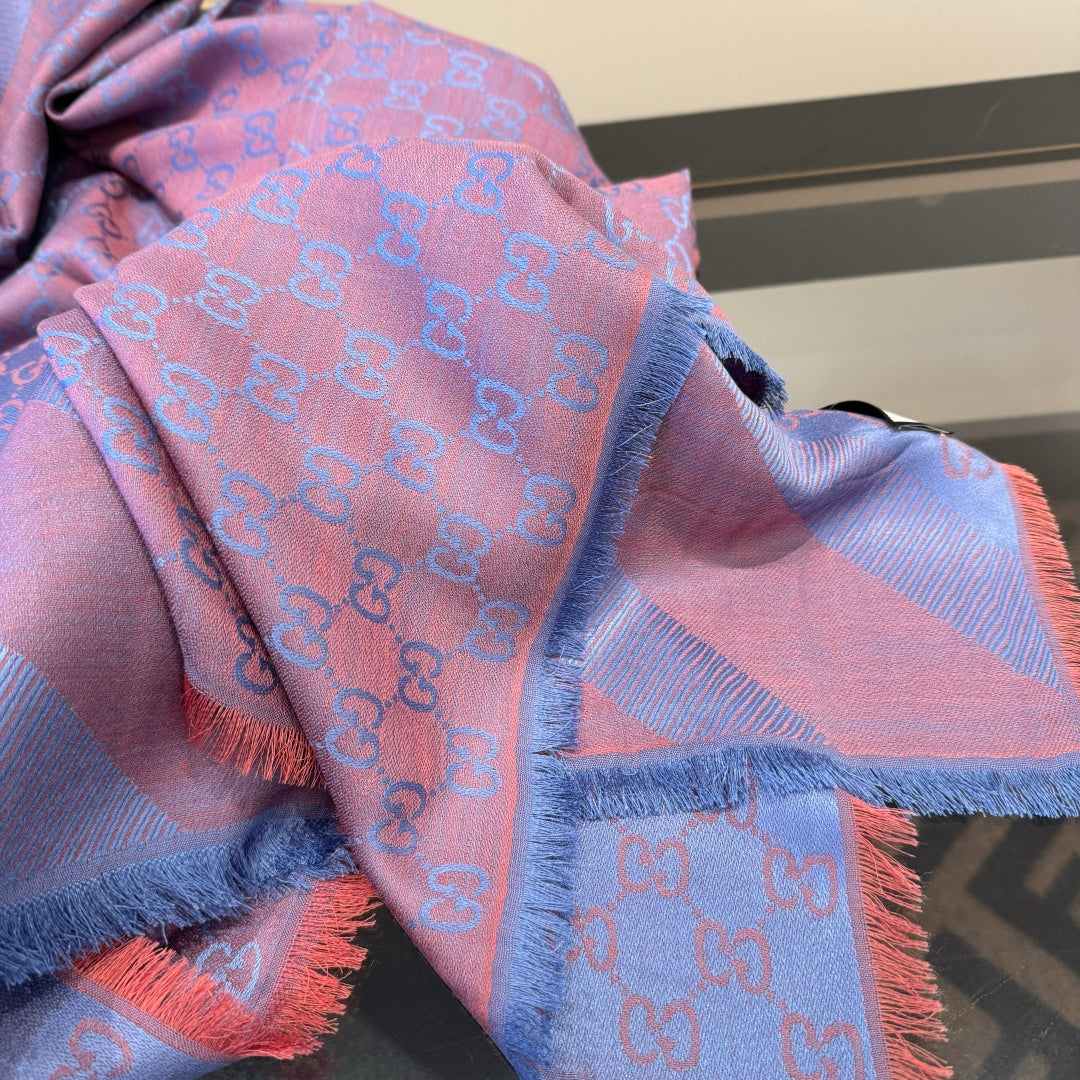 GG Scarf 140CM Blue Pink Twill Silk 293464