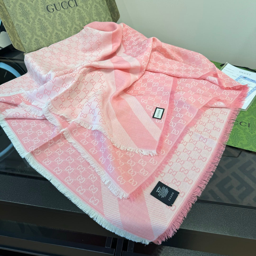 GG Scarf 140CM Light Pink Twill Silk 293465