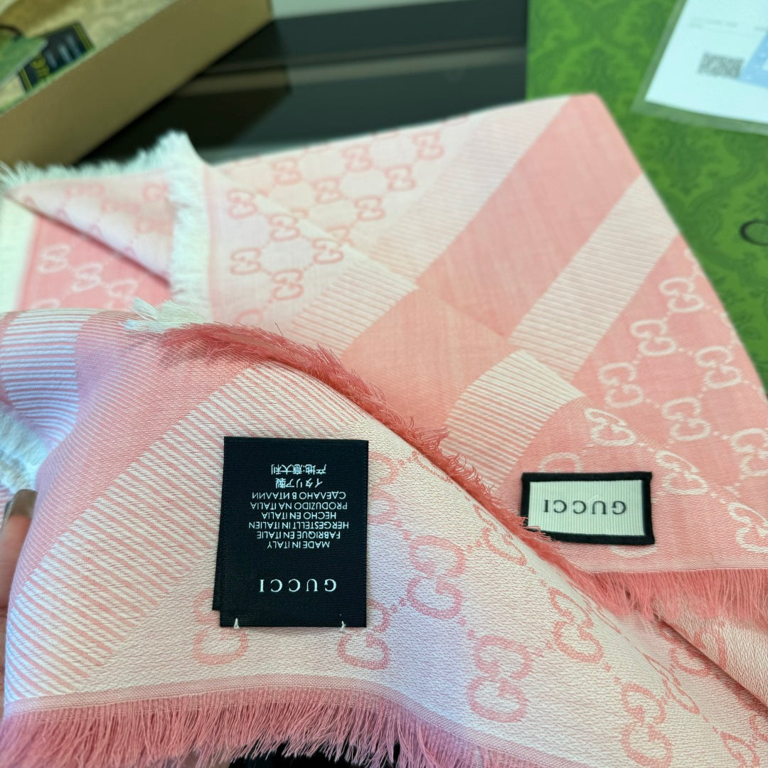 GG Scarf 140CM Light Pink Twill Silk 293465