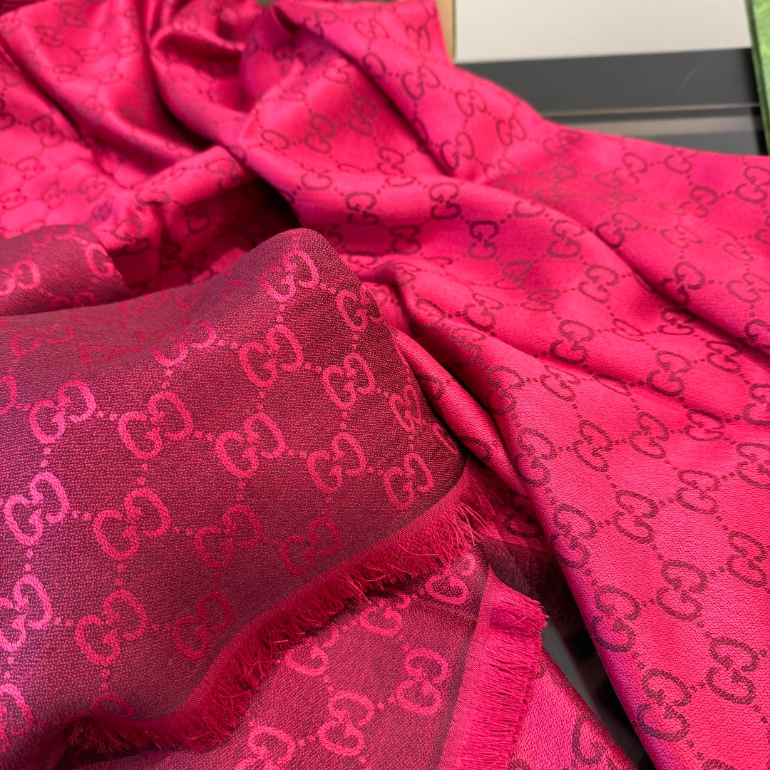 GG Scarf 140CM Red Twill Silk 293466