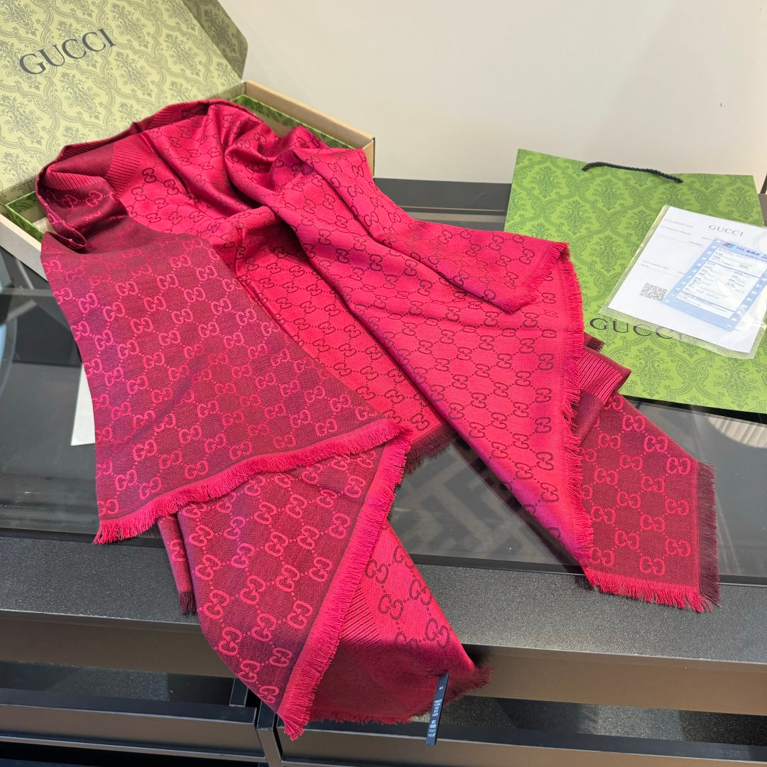 GG Scarf 140CM Red Twill Silk 293466