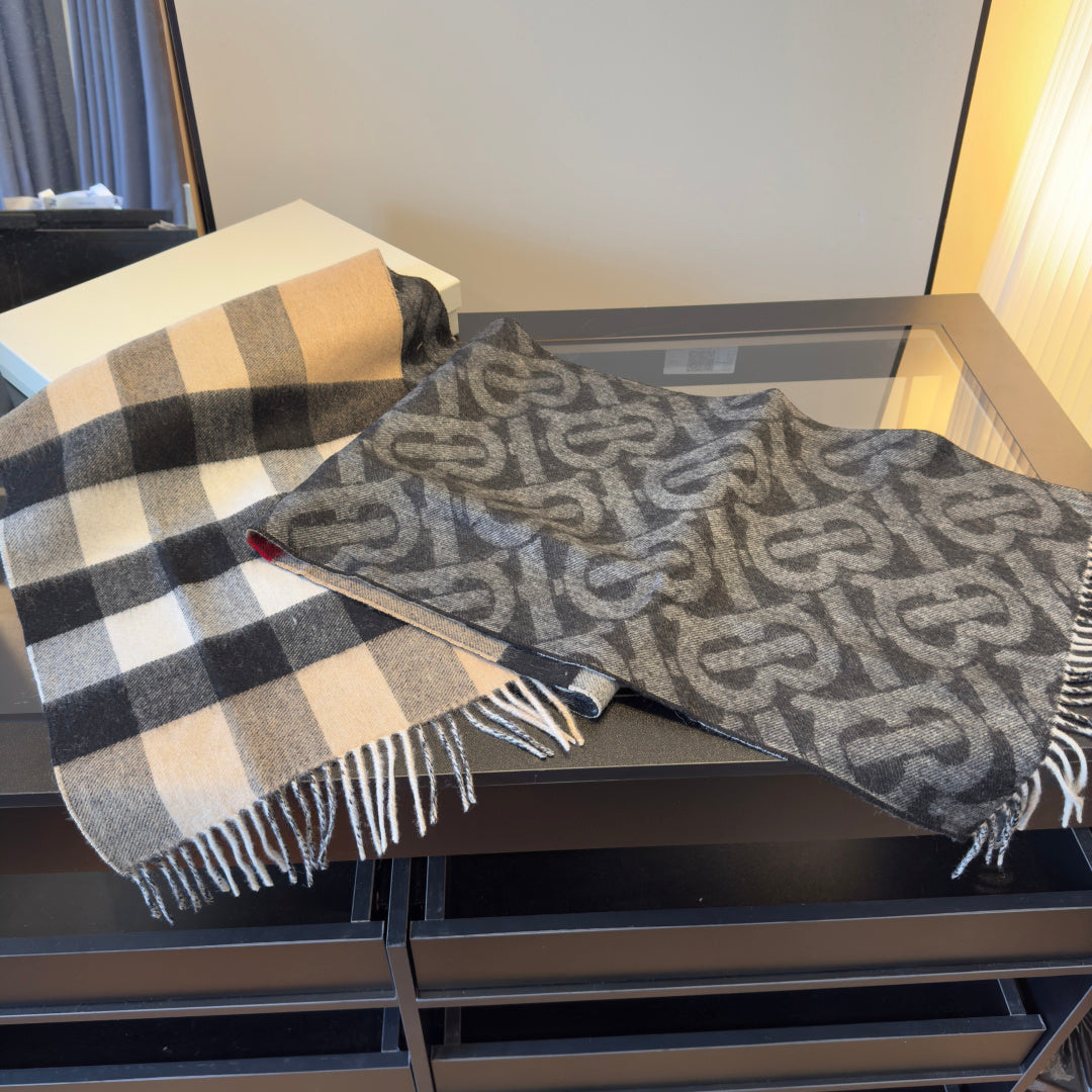 BBR Long Scarf 200CM Beige Gray Black Cashmere 293425