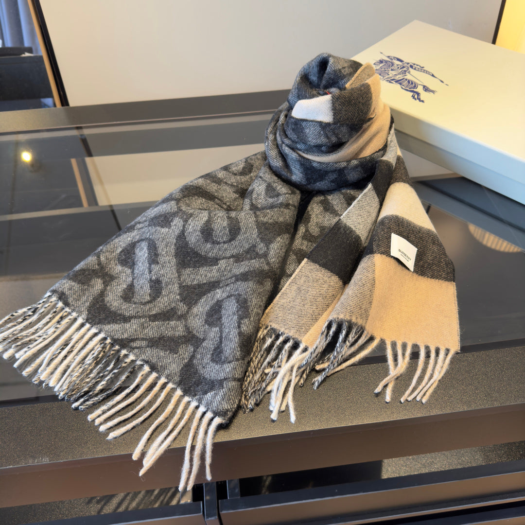 BBR Long Scarf 200CM Beige Gray Black Cashmere 293425