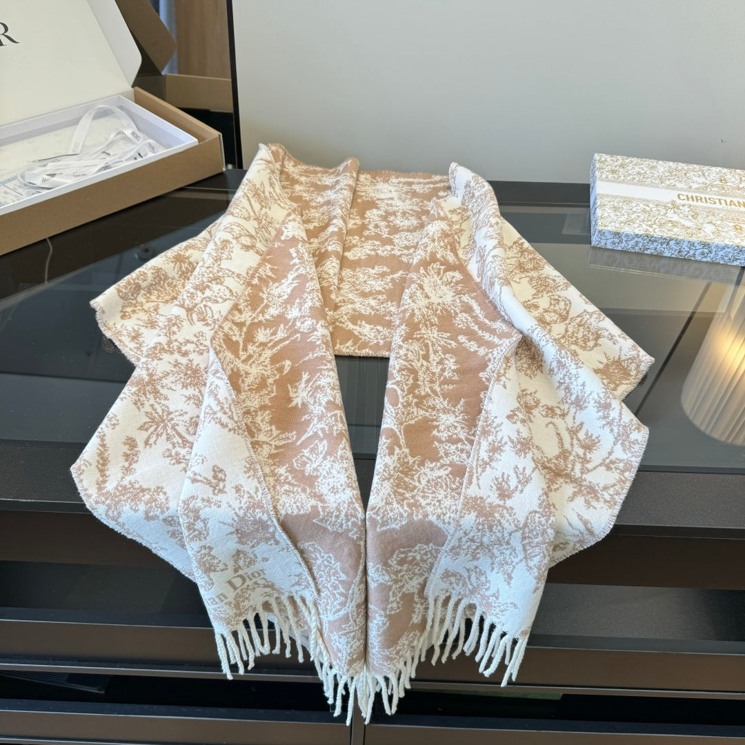 CD Embroidery Scarf 200CM Soft Beige Wool Cashmere 293451