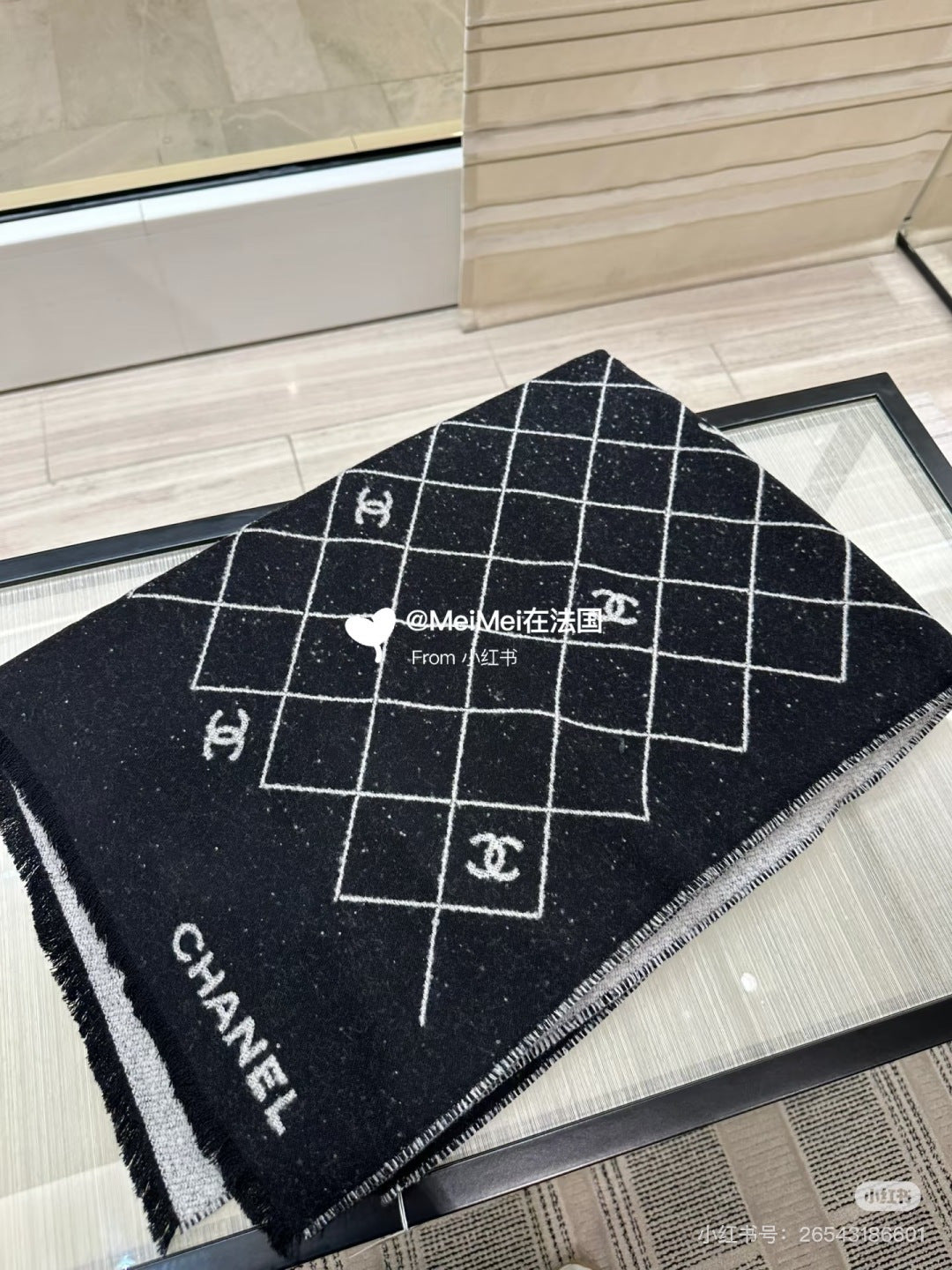 CC 25 Diamond Logo Scarf 198cm Black Sheep Wool 293476