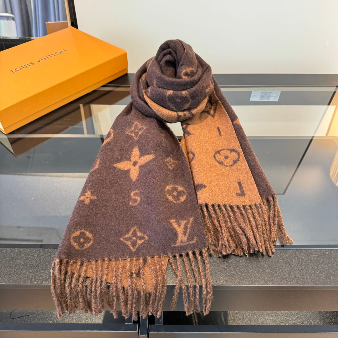 LV 25 Scarf 220CM Brown Wool 293516