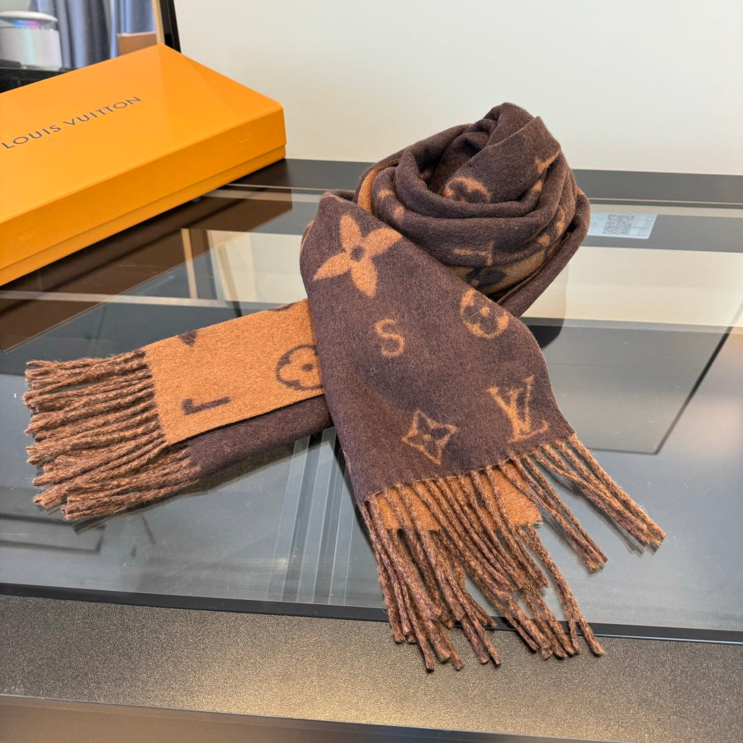 LV 25 Scarf 220CM Brown Wool 293516