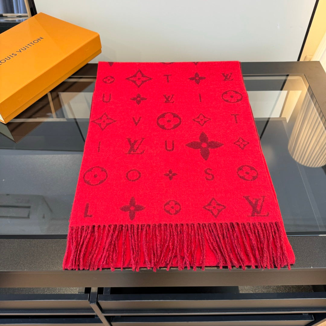 LV 25 Scarf 220CM Red Wool 293517